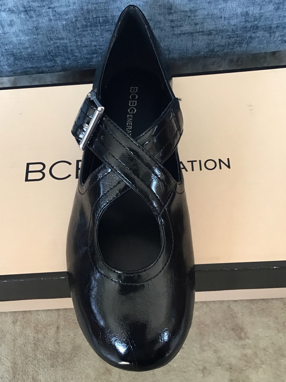 BCBGeneration Maya Black Patent Mary Jane Flat with Buckle - Picture 3 of 6